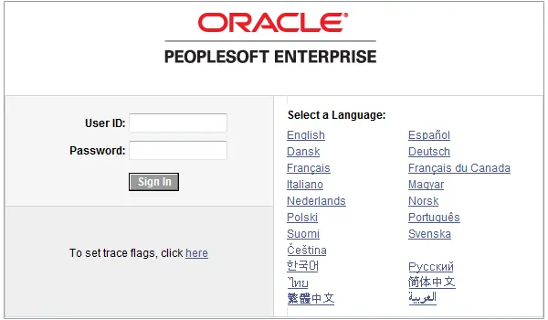 Sign in page of PeopleSoft